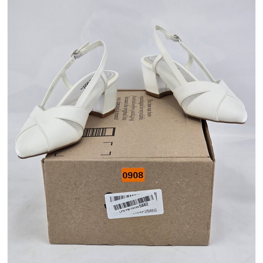 Easy Street Slingback Pumps Womens 10N White Mesh Block Heel - Excellent